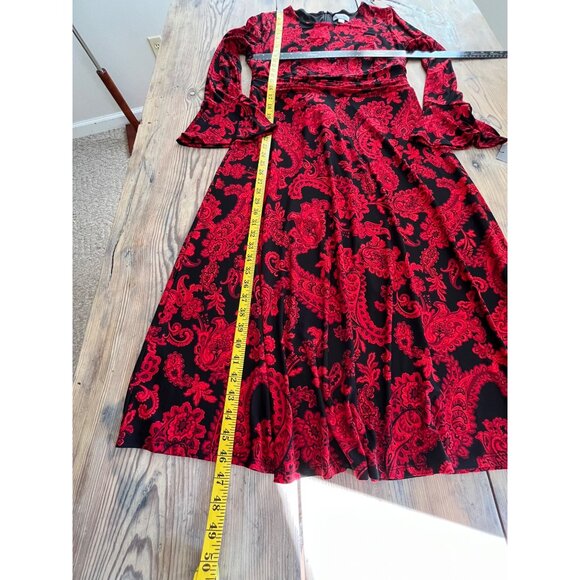 Marc New York Fit and Flare Midi Dress Womens 12 Red Floral Bell Sleeve Flowy - Picture 7 of 7